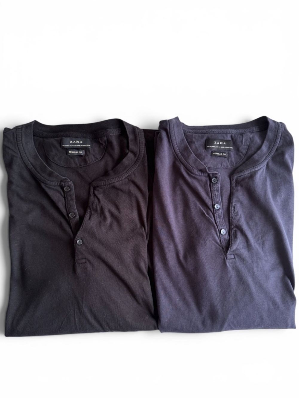 ZARA Men Set of 2 Long Sleeve Henley T-Shirts Black Navy XL Regular Fit Cotton